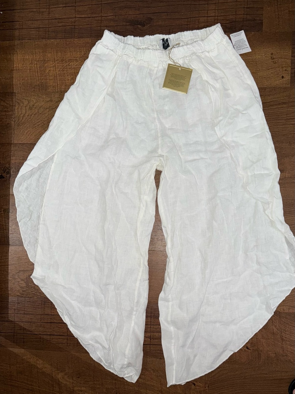 Women's White Linen Wide-Leg Drawstring pants